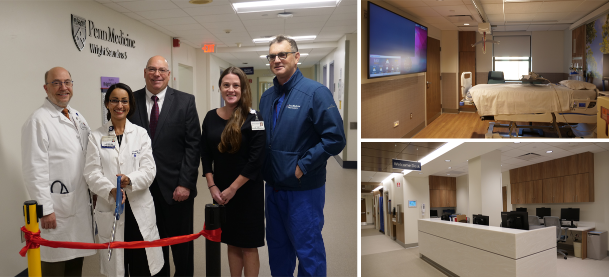 Zarina Ali, MD leading a ribbon cutting for the opening of new patient rooms at Penn Presbyterian Medical Center.