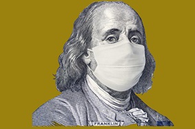 Ben Franklin in a COVID mask