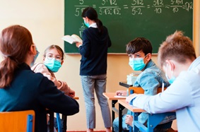 children wearing mask at school