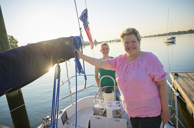 Living liver donor transplant - Sarah and Kathy on boat, smiling