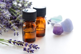 lavender, essential oils and crystals