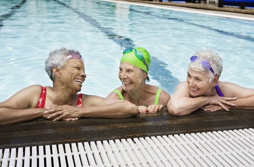 Three women in a swimming pool