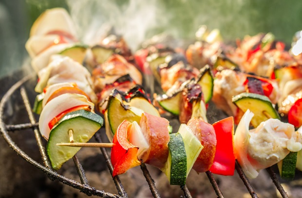 kebabs on a grill