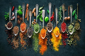 Assortment of spices on spoons