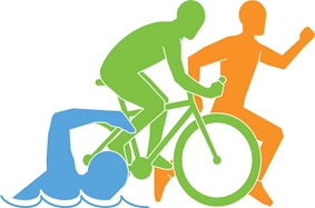cartoon of a swimmer, biker and runner