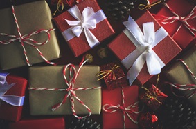 Holiday gifts in red wrapping