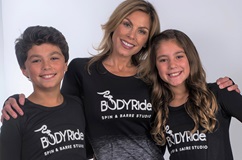 Jennifer Marinucci with two children, all wearing Body Ride t-shirts